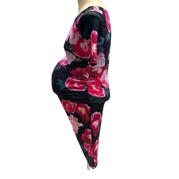 ASOS Maternity Rose Print Bodycon Dress Size 4 - Scoop Neck, 3/4 Sleeve, Stretch - Picture 5 of 16